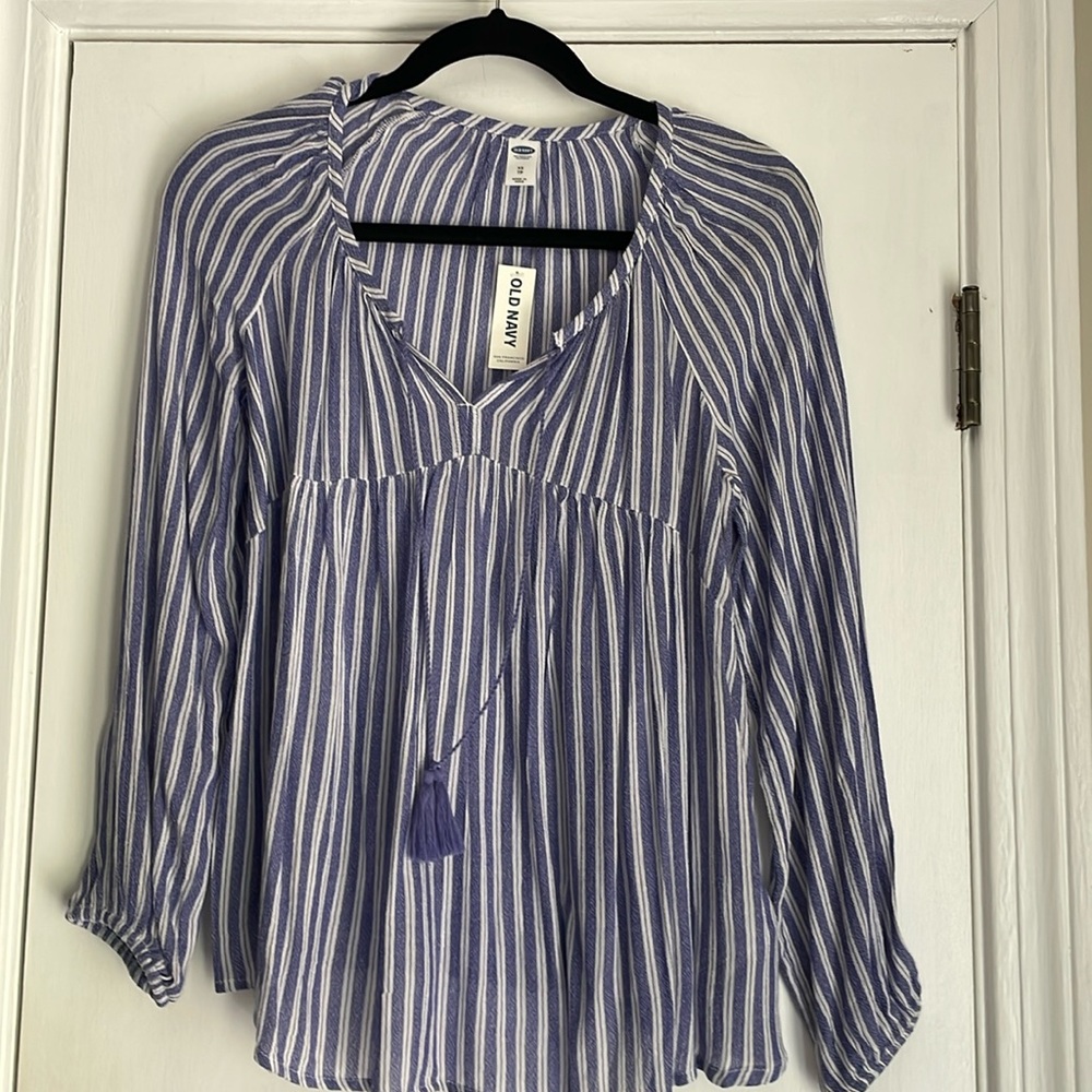 NWT Old Navy Blue&White Stripe Popover Blouse XS